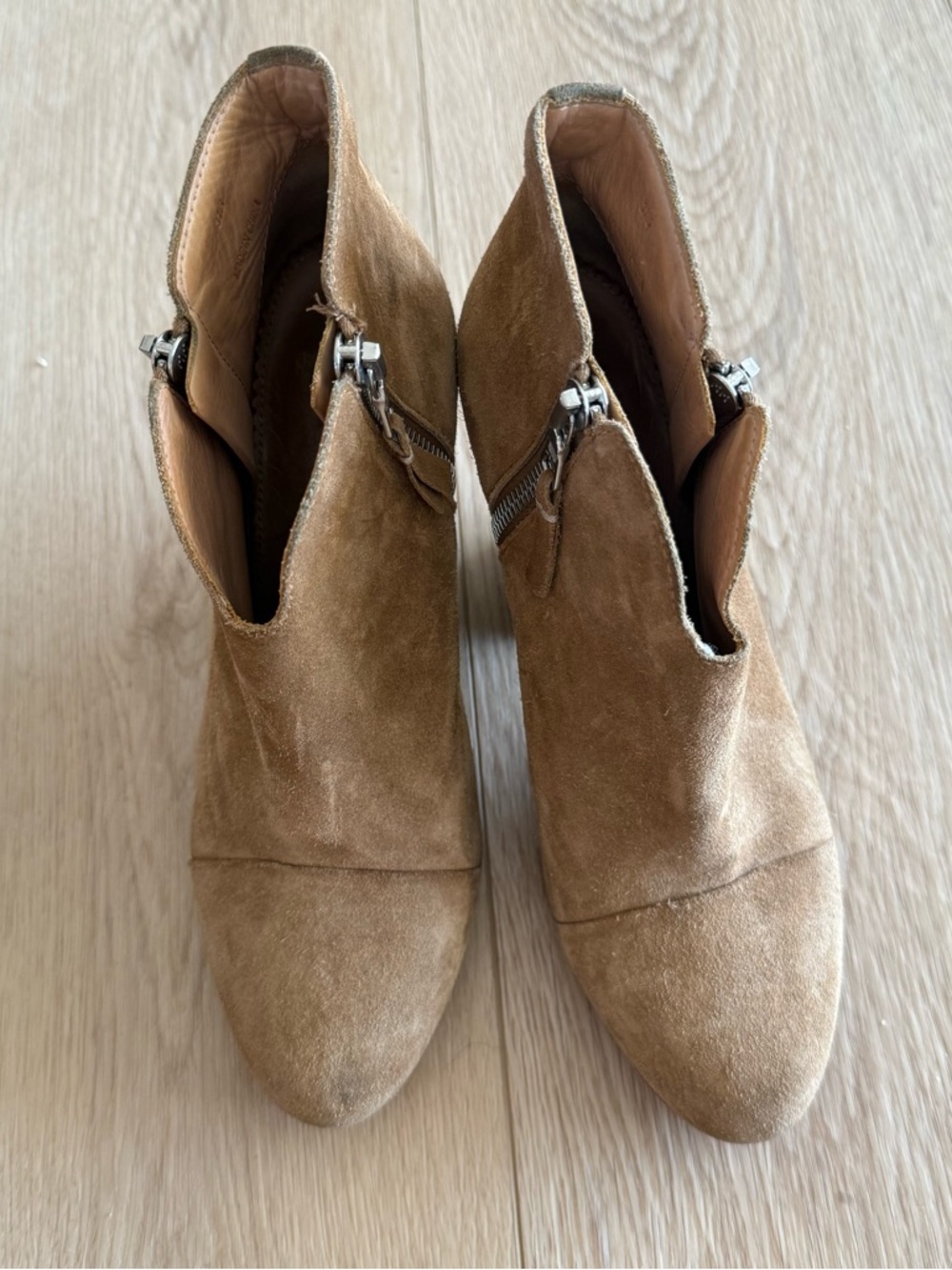 RAG & BONE Margot Ankle Boots Booties Fringe Beige Suede Dual Zip Size 37.5 - Picture 3 of 8